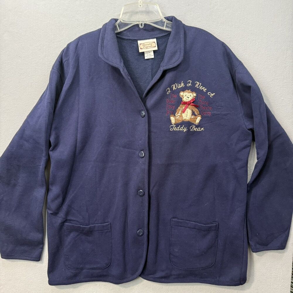 VTG Dunbrooke Fleece Button Jacket Cardigan Womens XL Teddy Bear Cottagecore